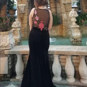 Stunning long black velvet v-neck dress